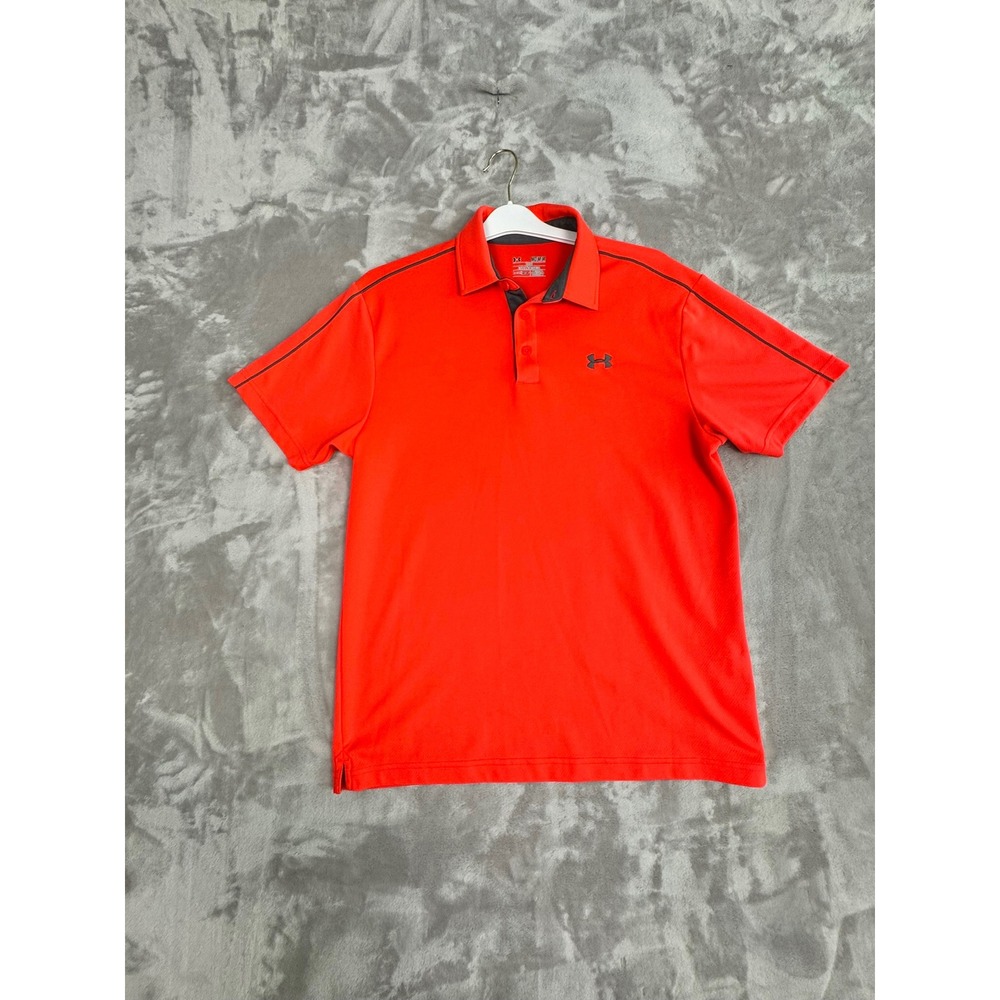 Under Armour Heatgear Orange Polo‎ Shirt Mens Medium Loose Golf Athletic